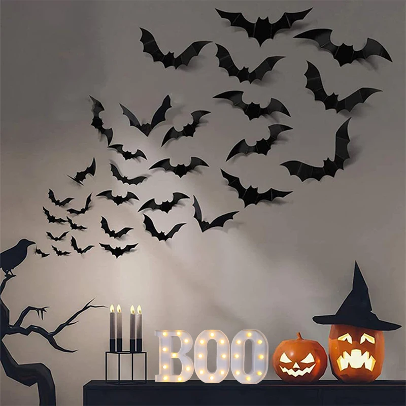 Dekoracje na Halloween-3 namioty LED Rozświetlone litery „BOO” Znak Dekoracje na Halloween do kuchni Blat Impreza w pomieszczeniu