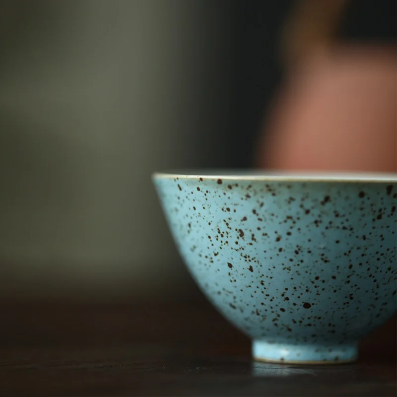 Blue Glaze Iron Point Hand-Made Wood Kiln Change Temmoku Glaze Tea Cup Ceramic Tea Bowl Master Cup Japanese Style Kung Fu Tea Se