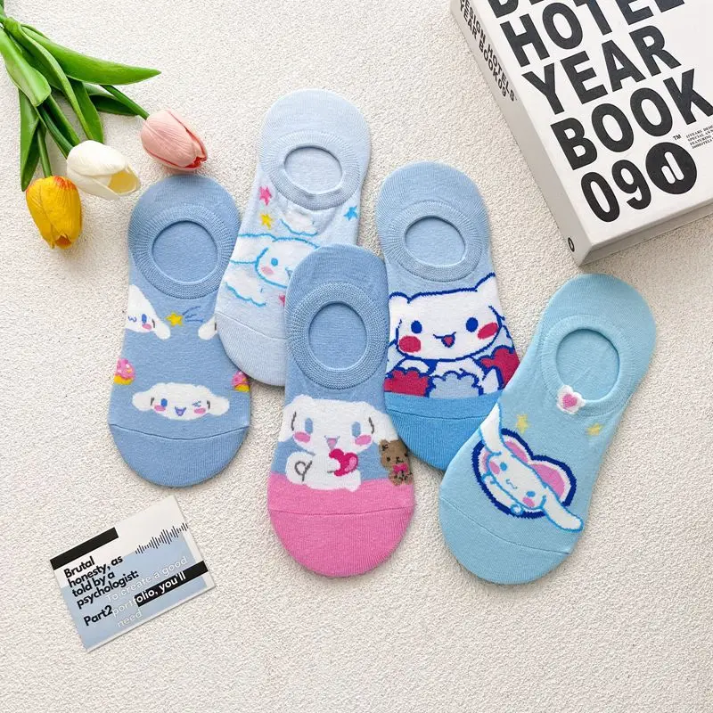 5Pairs For Kuromi Socks Pochacco Kawaii Cartoon Summer New Anime Fashionable Soft Sweat-Absorbing and Breathable Cotton Gift