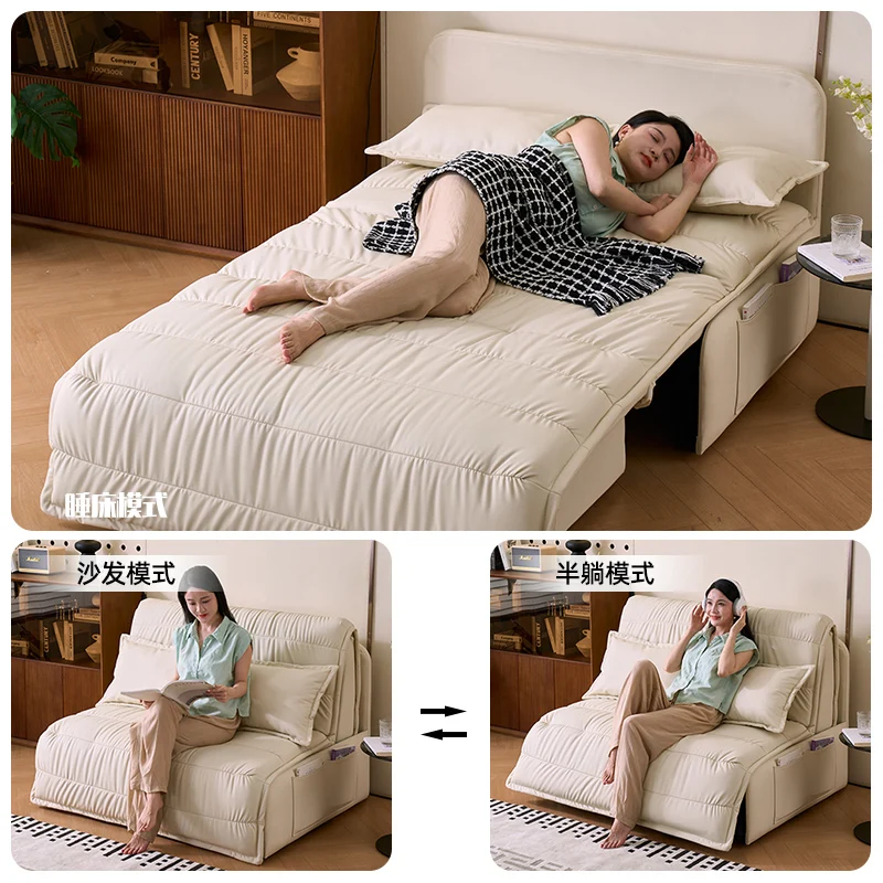 Intelligent electric leather sofa bed dual-purpose multi-functional living room study small apartment single double foldable