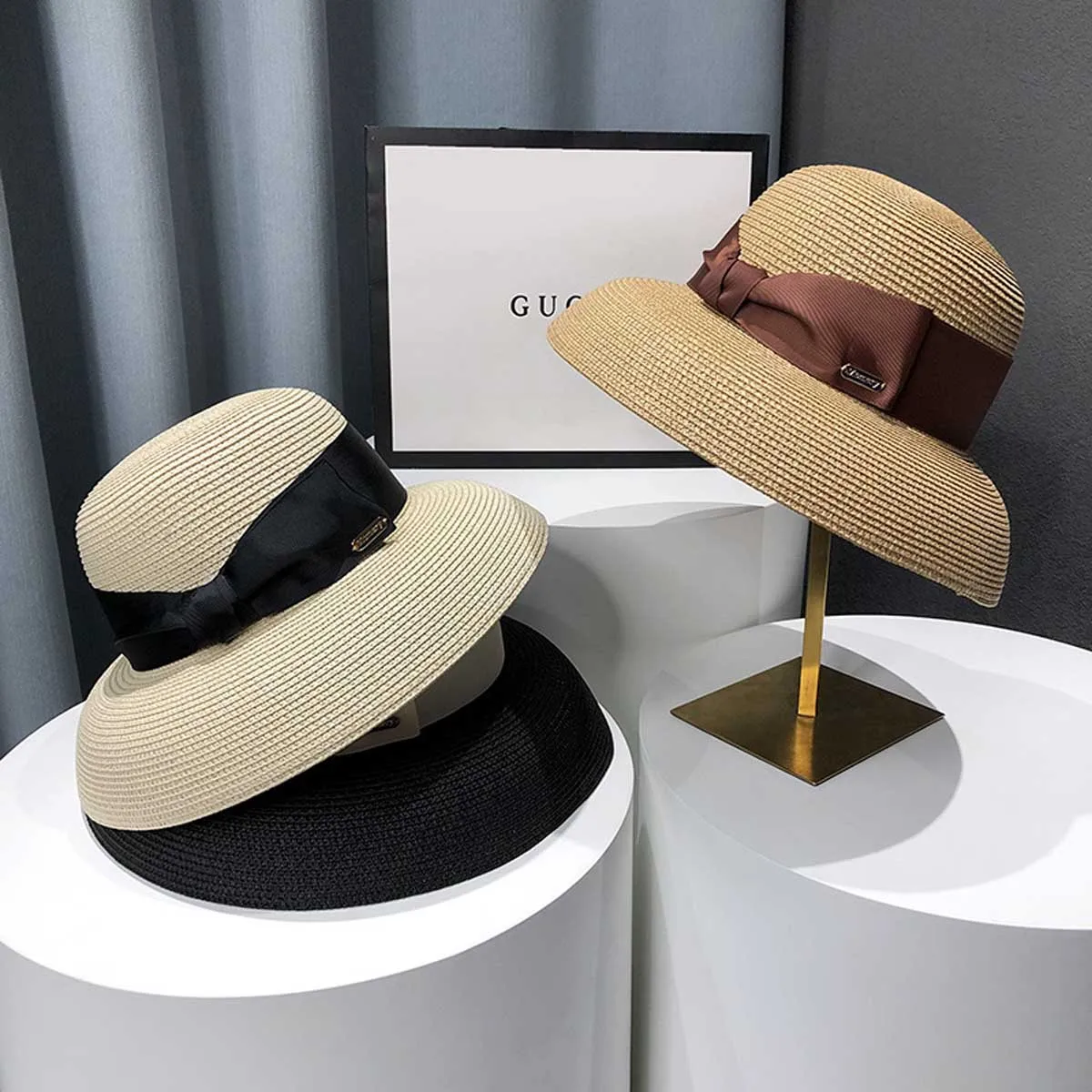 1 x französischer Strohhut im Hepburn-Stil für Damen, Sommer-Sonnenhut mit Gesichtsbedeckung, UV-beständiger Sonnenhut für den Strandurlaub CJCYMZ049