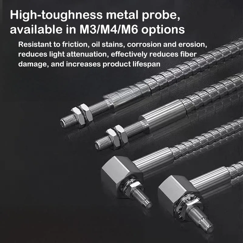 Customizable 350°C high-temperature resistant optical fiber sensor M3M4M6 diffuse reflection beam-reflective right-angle elbow o