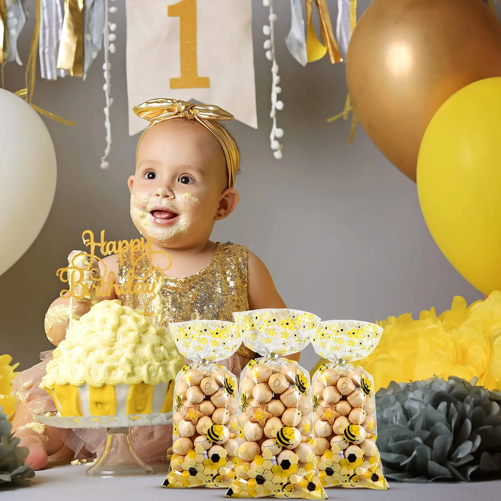 10-50 stücke Biene Zellophan Geschenkt üten Kunststoff Candy Bag Biene Thema Baby party Geburtstags feier Dekoration – Detail 6