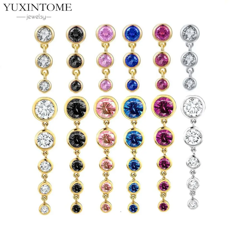 925 Sterling Silver Ear Needle Tip Boutique Geometric Ring Earrings Colored Zircon Series Women's Fashion Jewelry Gift Party