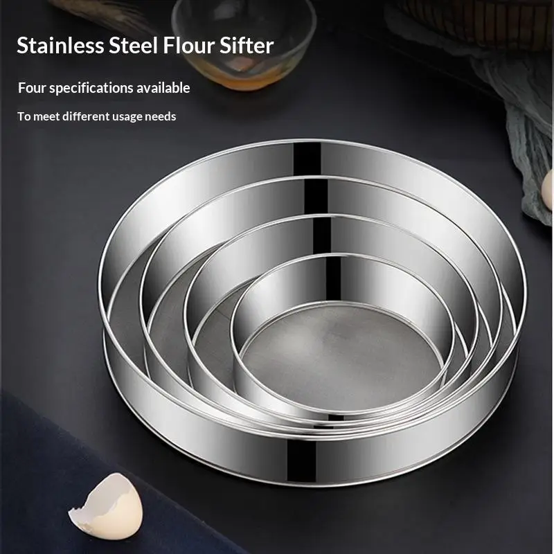 Stainless Steel Round Flour Sieve 15 20cm Ultra Fine 60 Mesh Silver Handhold Flour Sifter Strainer