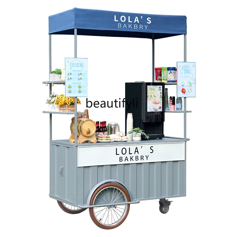 

Nordic wrought iron float trolley shopping mall night market dining car outdoor display stand movable stall