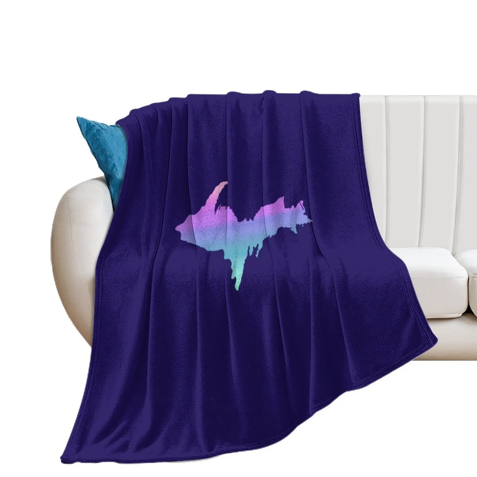 

UP Upper Peninsula Blue Green Pink Purple Ombre Graphic Yooper 906 Throw Blanket Sofa Throw Extra Large Throw Loose Blankets