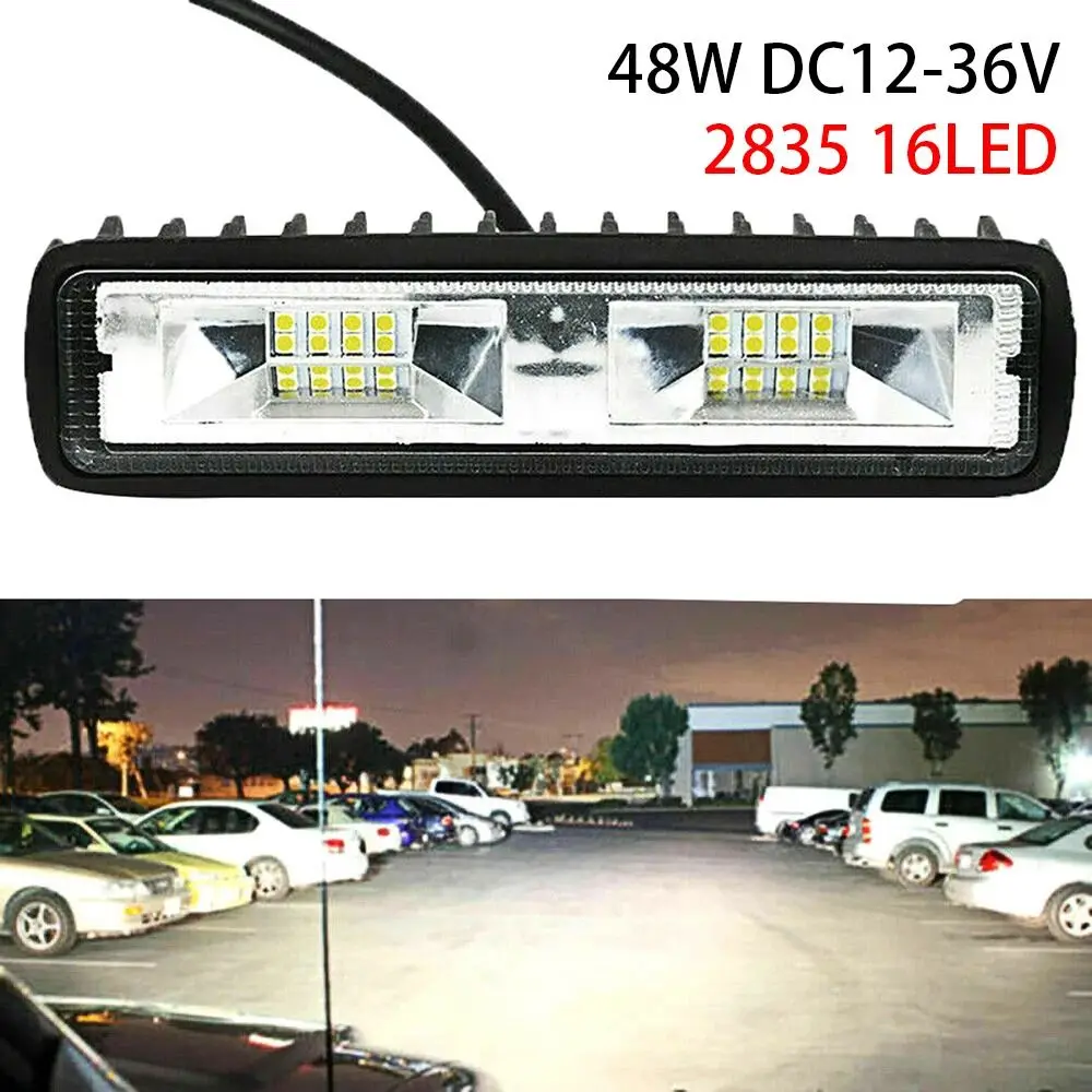 1Pcs/2Pcs Driving Spotlight LED Headlight Super Bright 2835 16LED Work Light Bar Weatherproof IP67 Offroad 48W LED Light