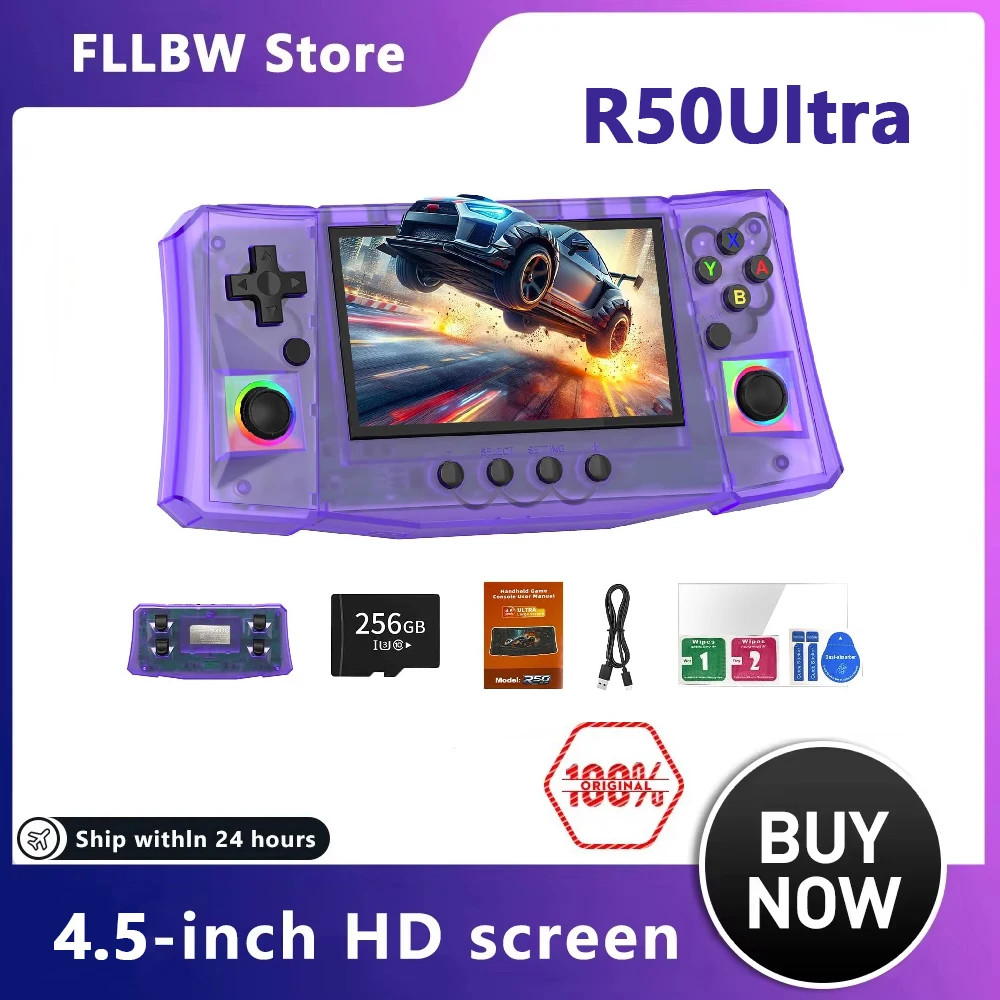 

FLLBW R50 Ultra H Handheld Game 4.5 inch IPS Screen Retro Console 4000mAh Portable Console 12+ Emulator 256G GIFT 50000 Games