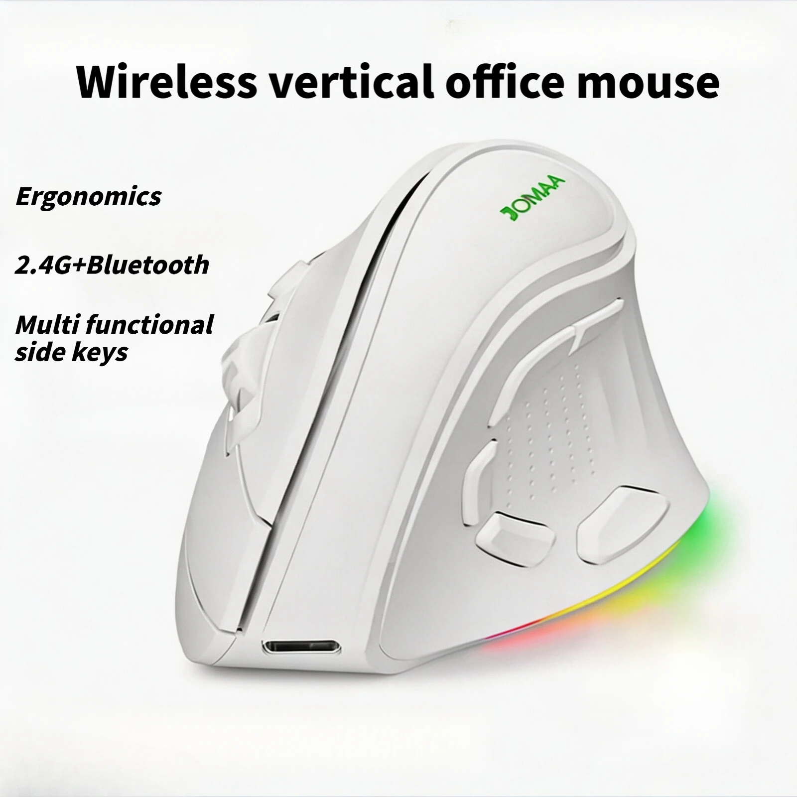 Vertical Ergonomic Wireless Mouse 2.4G & Bluetooth Dual Mode 9 RGB Light Modes 9 Multi-Function Buttons 4000 DPI Rechargeable
