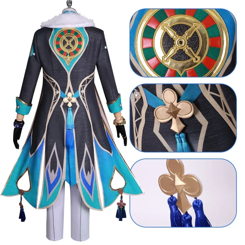 Auf Lager Spiel Honkai Star Rail Aventurin Cosplay Kostüm Full Set Outfit Uniform Aventurin Cosplay Kostüm Perücke Schuhe Requisiten