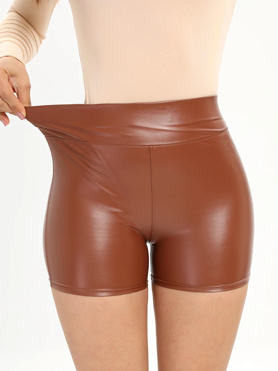 Women\'s Flexible Club PU Leather Shorts High Waisted Sexy Disco Shorts Hot Pants Biker Shorts Large Size 4XL 5XL Dance Shorts