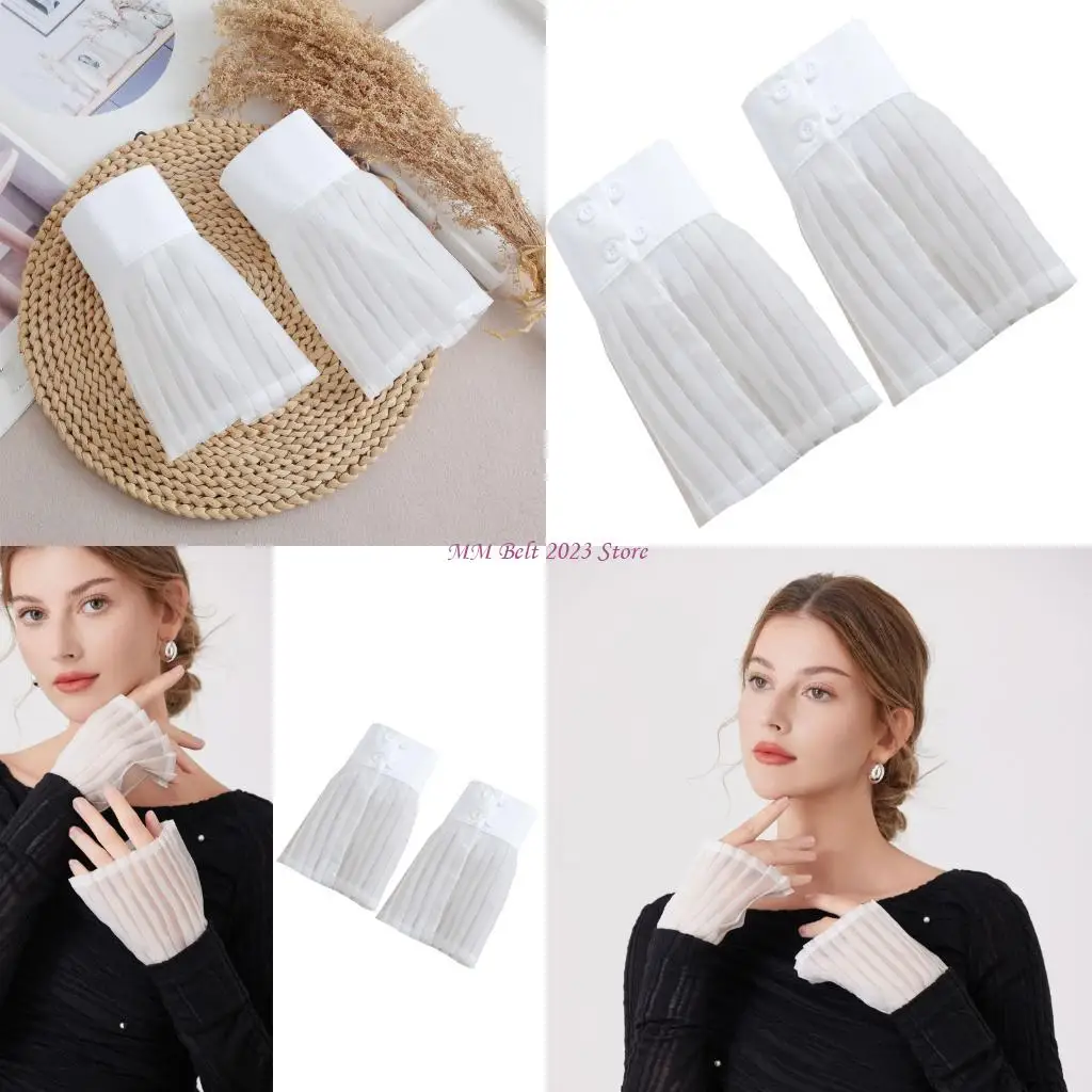 

49ME Simple Women Ruffle Arm Sleeves Wrist Cuffs Decorative Sleeves Armwear For Dress