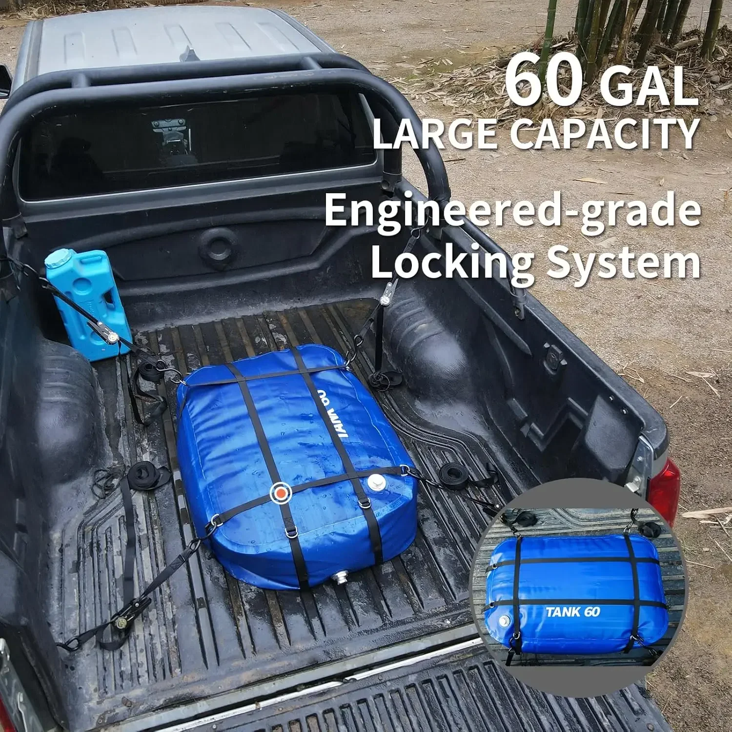 TPU Water Storage Bladder, 60 Gallon Portable RV Fresh Water Tank, Food Grade BPA Free Collapsible Flexible Container for Drinki