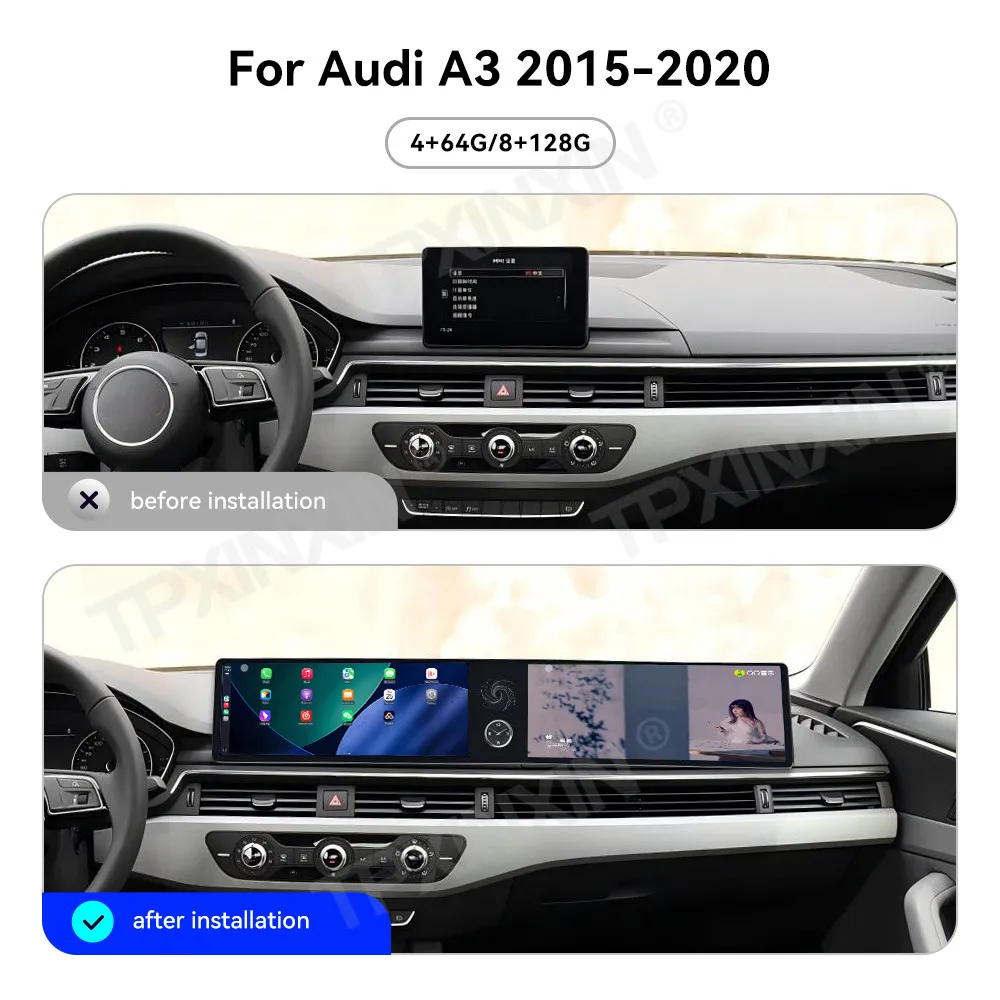 

For Audi A3 2015-2020 Dual 12.3 Inch Car Radio Android 13 Upgrade CarPlay HD Screen GPS Navigation Radio dvd player head unit