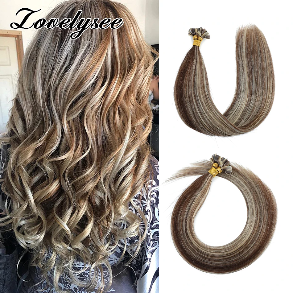 

Lovelysee 14-26 дюймов V-образный кончик наращивания человеческих волос карамельно-коричневый настоящие волосы Remy Cold Fusion 0,8 г/пряди для тонких волос