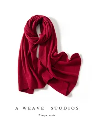 Autumn Winter Luxury Women's Cashmere Square Scarf 100% Cashmere Knitted Korean Solid Warm Soft Casual Cashmere Red Long Scarf