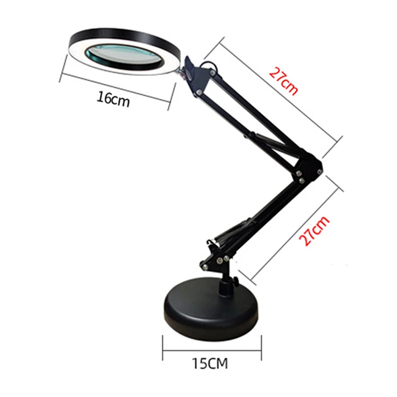 3-Colour Switching Magnifier Lamp Foldable Portable Eye-Care Desk Lamp Ten Adjustable Gears for Makeup Nail Lash Work Repair