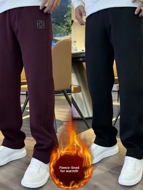 

Men's Casual Straight Leg Sweatpants Thiened Fce Warm Slimming Sports Long Trousers Polyester Fiber mid Waist Elastic