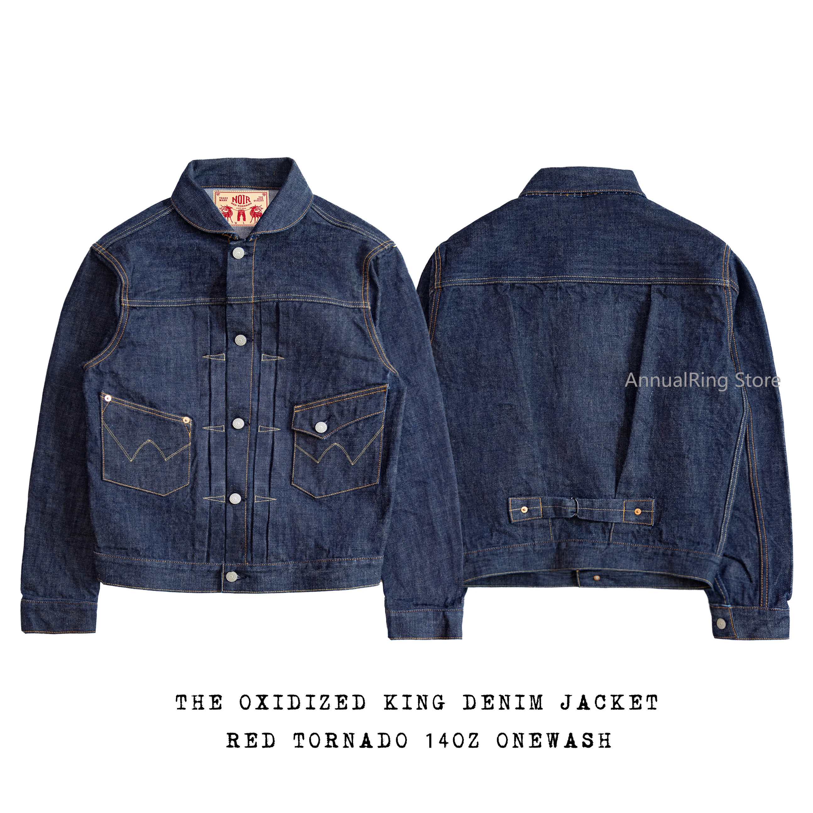 เสื้อแจ็คเก็ตยีนส์ทรงหลวมสีเขียว รุ่น Red Tornado Cow King คอปกผลไม้ ผ้าดิบขอบดิบ สไตล์คาวบอยตะวันตก รุ่น Lot510