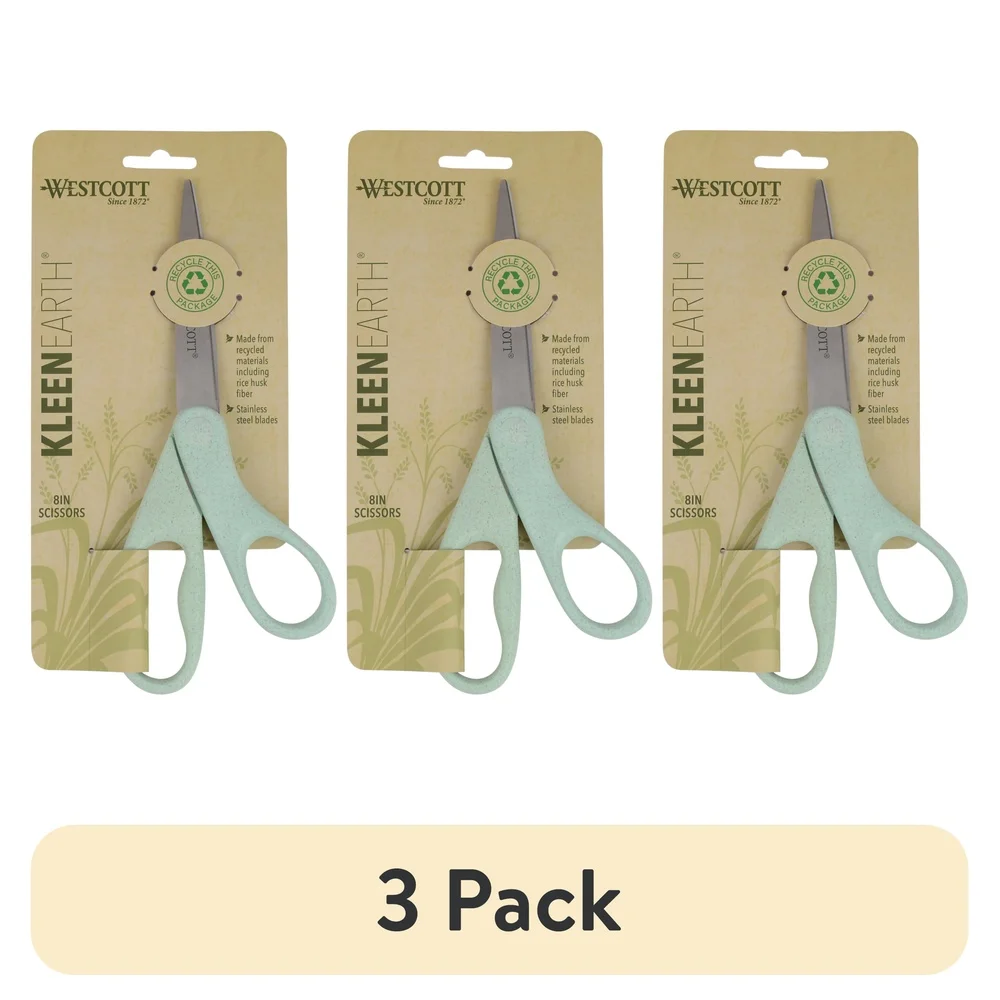 Eco-Friendly Crafting Scissors 3 Pack Recycled Rice Husks 8 Inch Stainless Steel Blades Lightweight Medium Duty Use Ideal Home