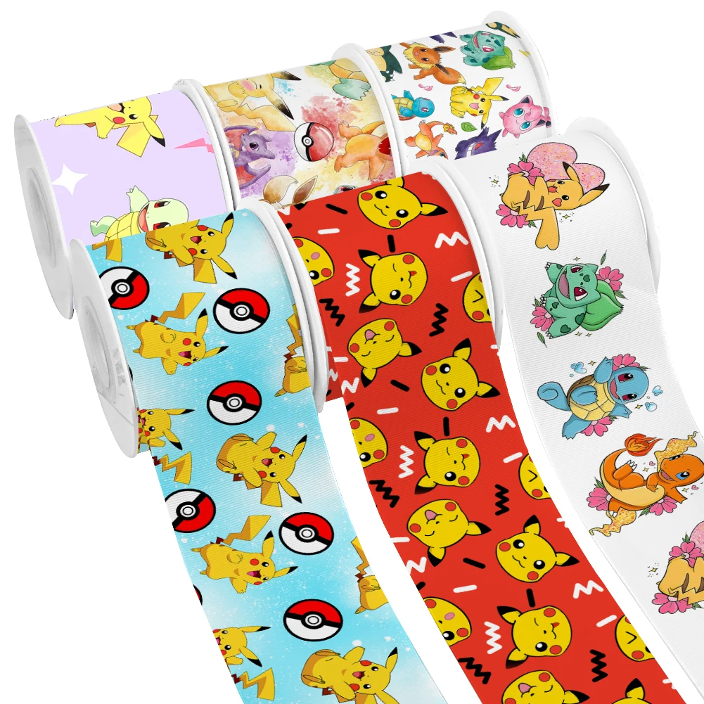 Pikachu Cartoon Anime Pokemon Monster Printed Grosgrain Ribbon for Cheer Bows DIY Girl Headwear Hair Bows 10yards Satin Ribbon