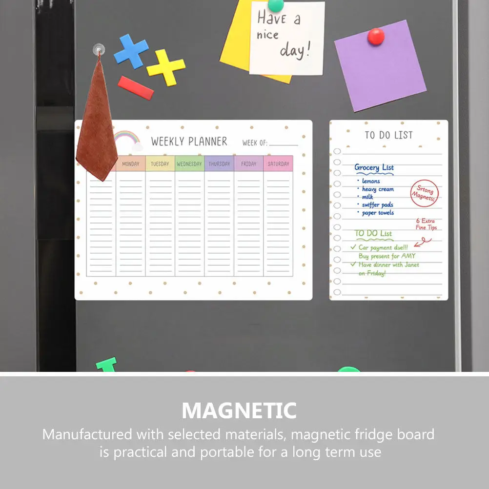1Set Clear Magnetic Fridge Board Dry Erase Weekly Planner Portable Reusable Plastic Whiteboard for Daily Notes and to Do List on