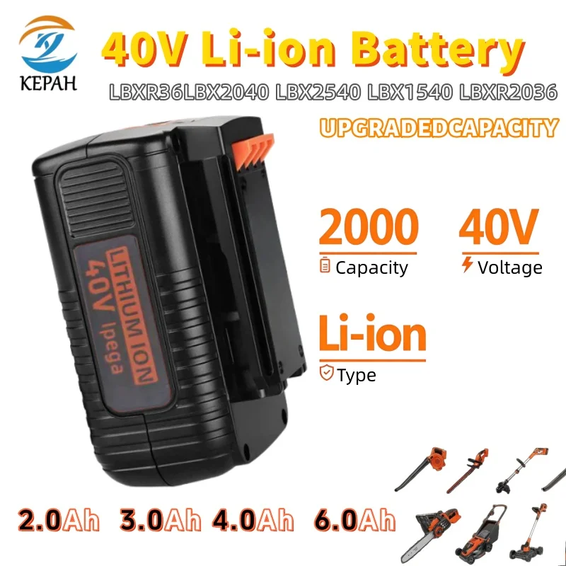 

40V 6000mAh Replacement Lithium Rechargeable Battery for Black & Decker BL20362 BL2536 LBXR36 LBX2040 L50 with LED Indicator