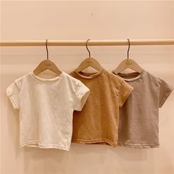 Children's T-Shirt Korean Summer New Cotton Solid Color Boys And Girls Baby Short-Sleeved Loose Casual Tops WT833