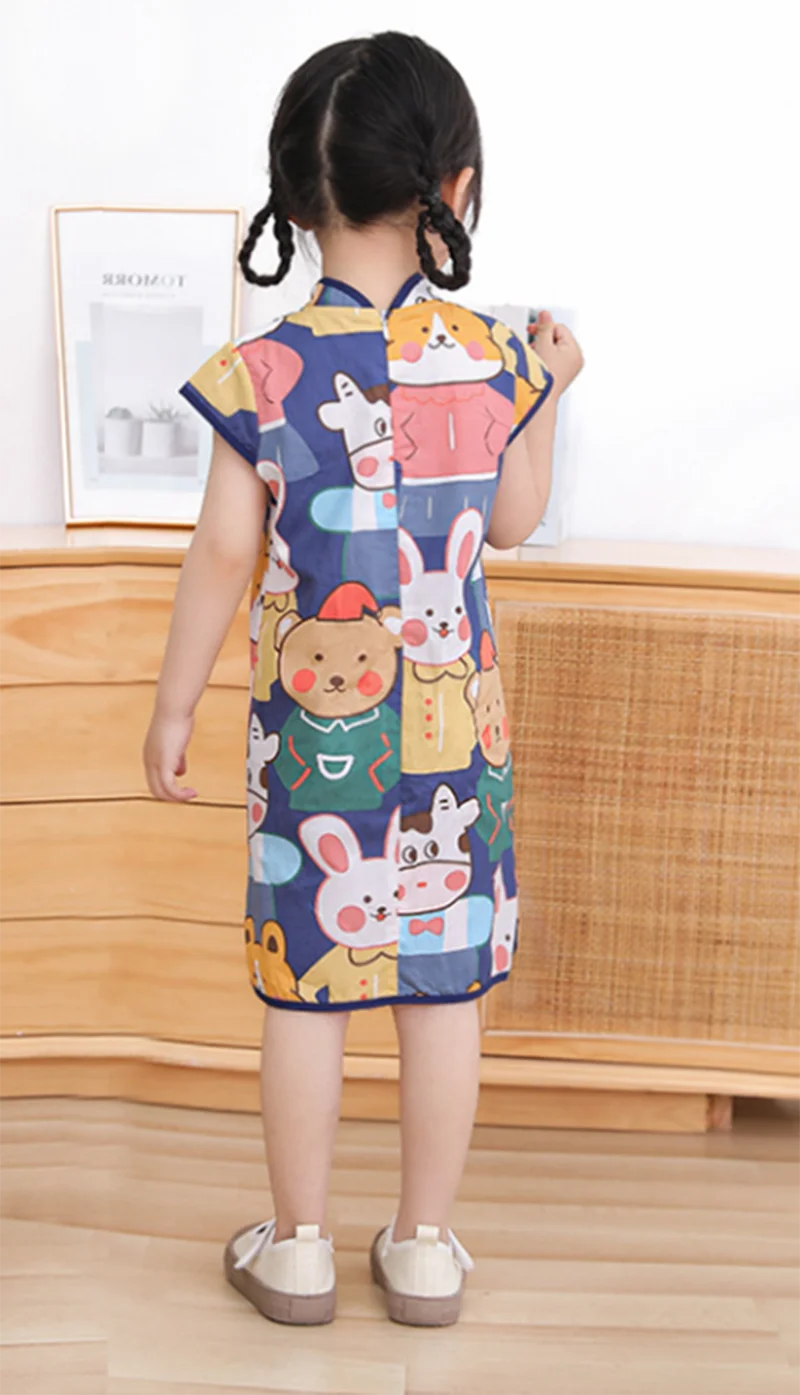 Modetrend Sommer Kinder Cheong sam Prinzessin Kleid Mädchen Kleidung Kinder Cartoon gedruckt chinesischen Stil Qipao niedlich schön
