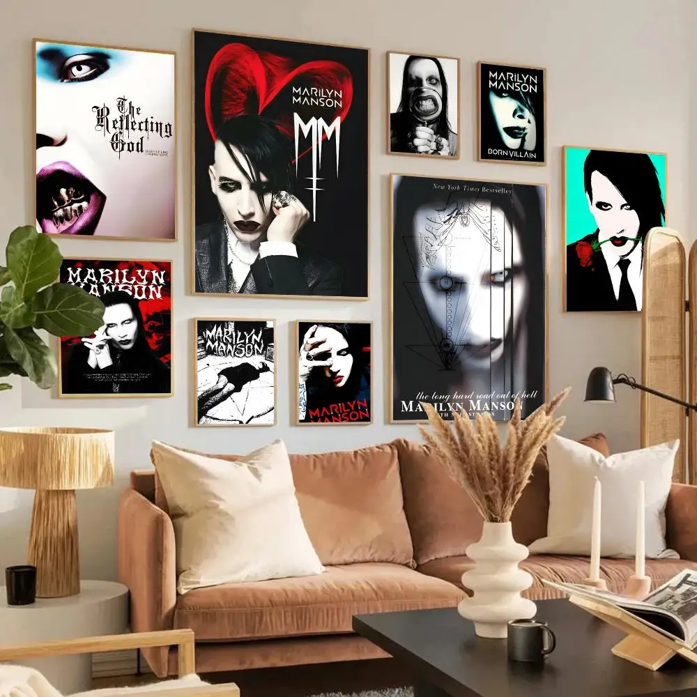 Singer M-Marilyn M-Manson Poster Home Living Bed Room Bar Hallway Sticky Wall Art Printing Waterproof Aesthetic Decor