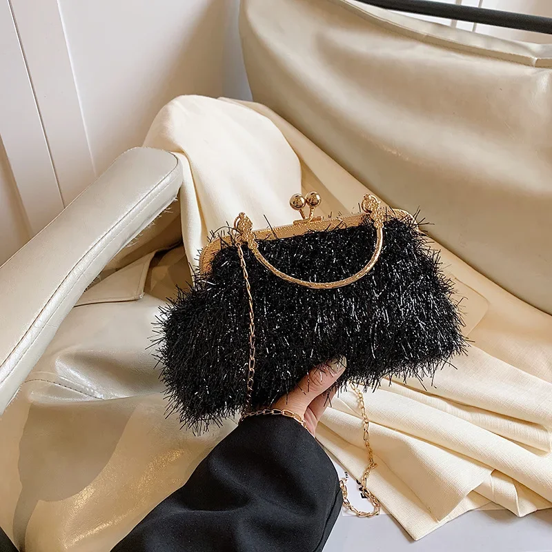 Premium texture dinner bag texture handbag mouth gold bag messenger chain shell bag