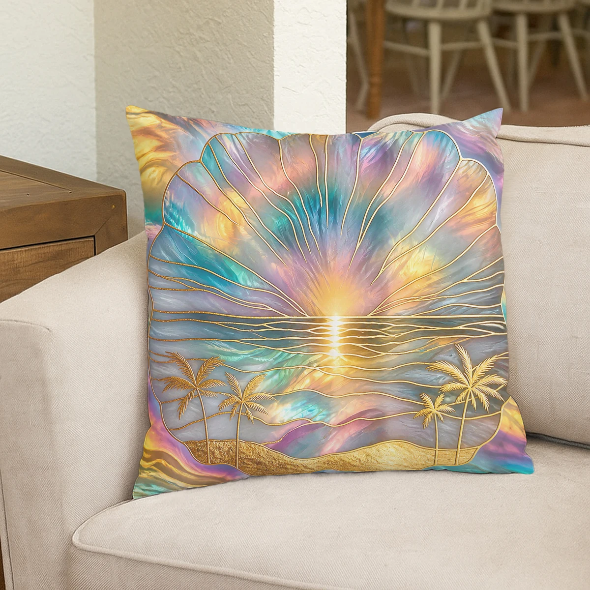 Fresh Green Floral Pattern Polyester Pillow Cover - 2D Printed Decorative Pillowcase for Home Sofa Bed, No Insert Included