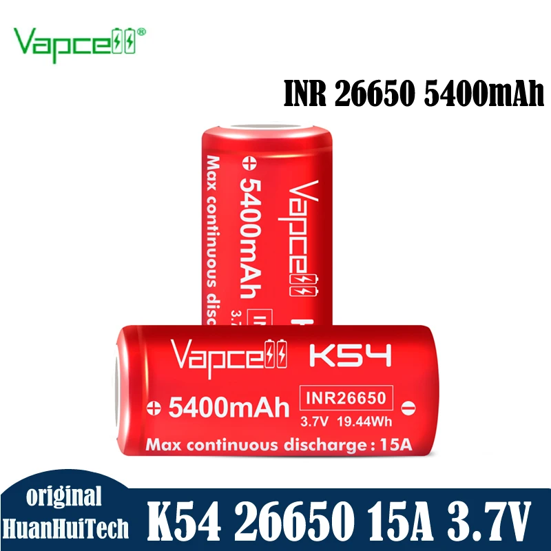 1-6pcs High Capacity Vapcell K54 LI ION Battery INR 26650 K54 5400mah 15A 3.7V Rechargeable Batteries For Flashlight Power Tool