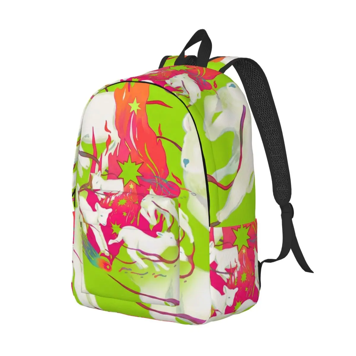 Kids School Backpack Center Lamb Cosmic Mystical Artistic Vibrant Green White Red Lightweight Bookbag for Primary Students Work
