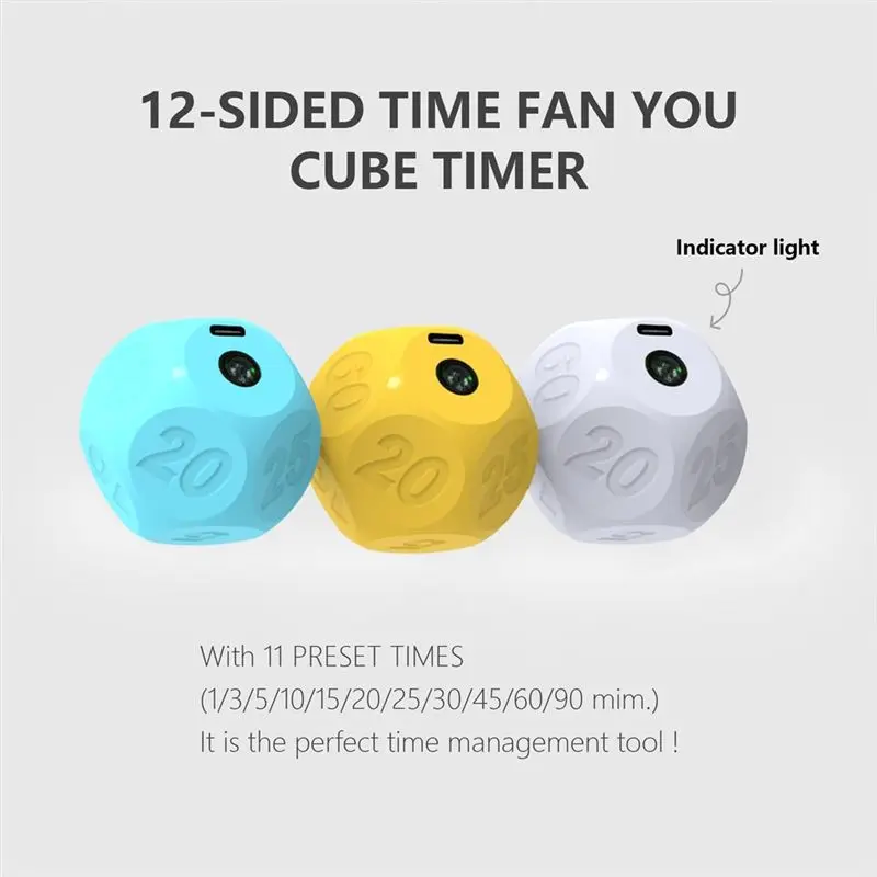 ABUN Rechargeable for Cube Kitchen Timer Countdown 12-Sided Preset 1-90 Min LED Alarm for Cooking Classroom Exercise Blue