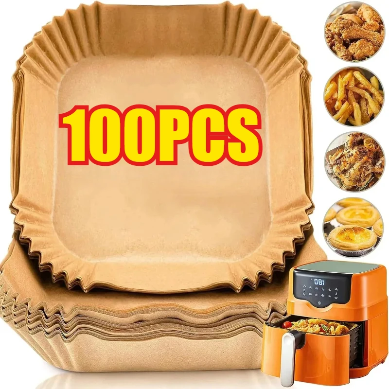 50–100 Stück Luftfritteusen-Papier, Airfryer-Backpapier, Luftfritteusen-Zubehör für Ofen, Pfanne, ölbeständig, Einweg-Einlage, Küchenzubehör