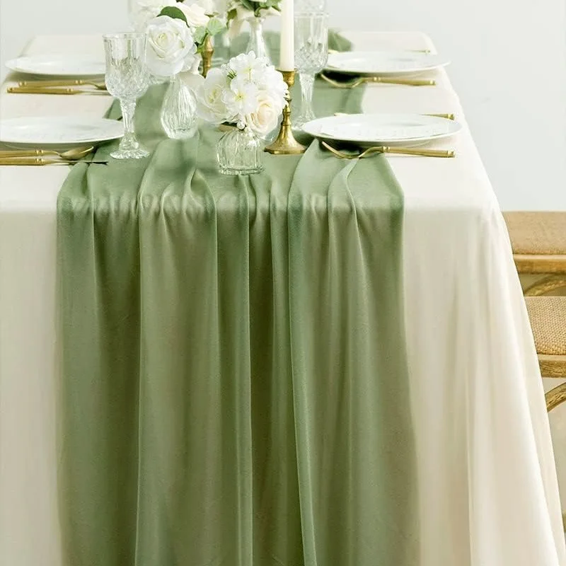 

Table Path Gauze Curtain Valance Balinese Wedding Birthday Bridal Party Event Decoration Table Crepe Chiffon Table Runner