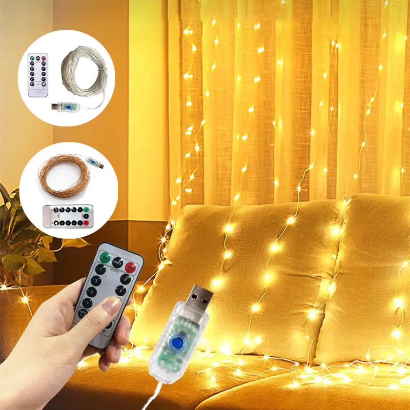 Copper Wire Silver Wire String Lights USB Plug 8 Modes LED DIY Light with Remote Decor Party Wedding Birthday Room 20M/10M/5M/2M