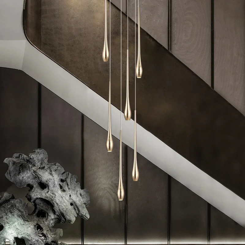 Modern Luxury Gold Chandelier Lighting Minimal Design Living Room Lamp Restaurant Kitchen Led Stair pendant light