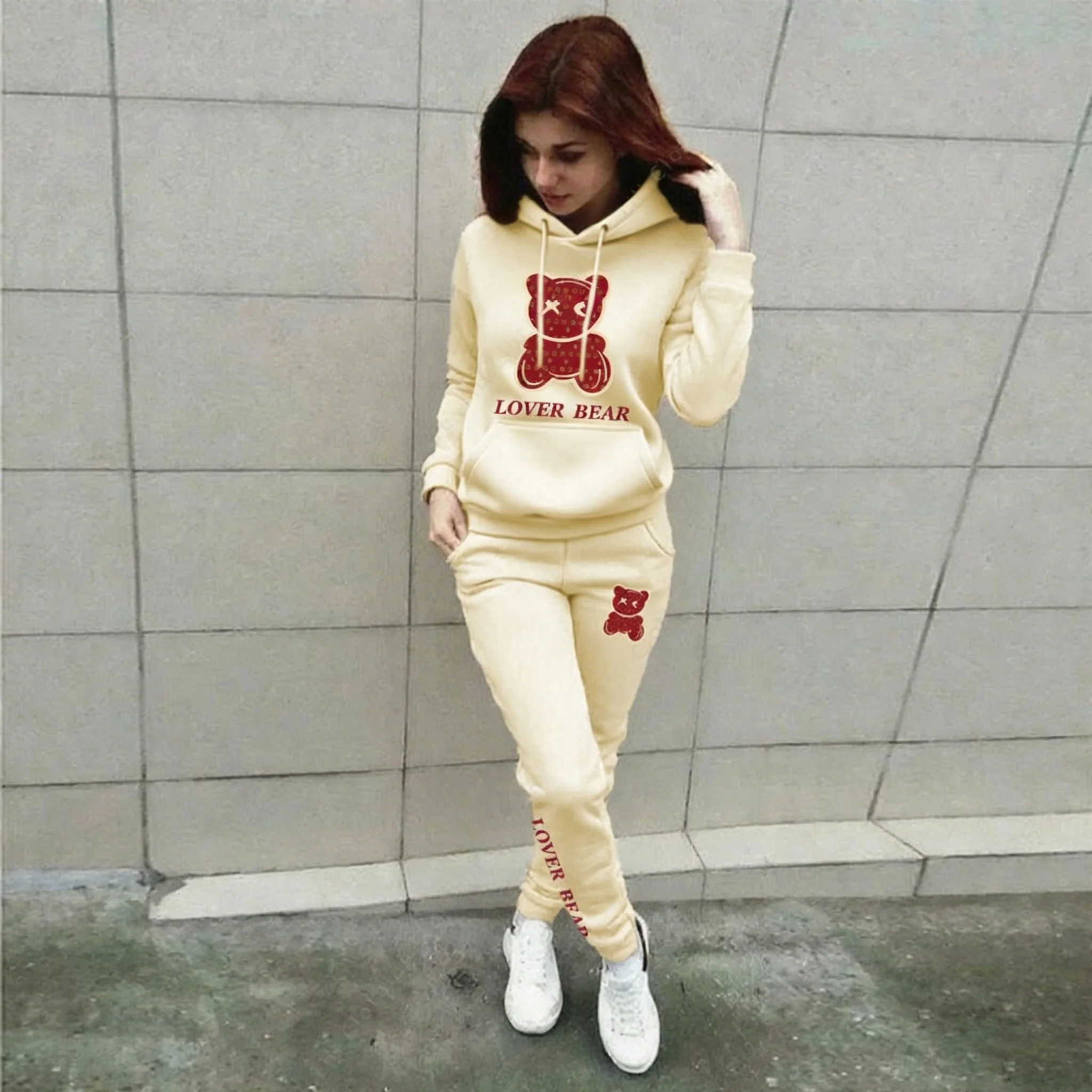 Winter Women's TrackSuit Hoodies Pants 2 Piece Suit Sportswear Aesthetic Bear Graphic Letter Print Trend Streetwear Women Sets