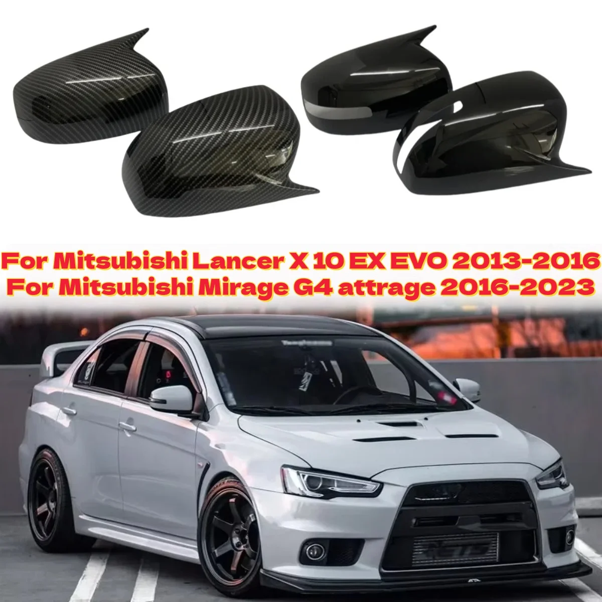 Paar Rückspiegel-Abdeckungen für Mitsubishi Lancer X 10 EX EVO 2013-2016 für Mirage G4 Attrage 2016-2023 Autoteil – Detail 1