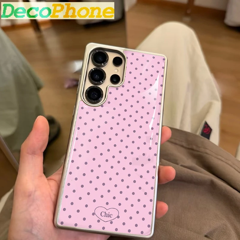 ins Pink polka dot Epoxy Phone Case Anti-drop  FOR Samsung Galaxy 23/24/25/26 PLus FE ULTRA EDGE