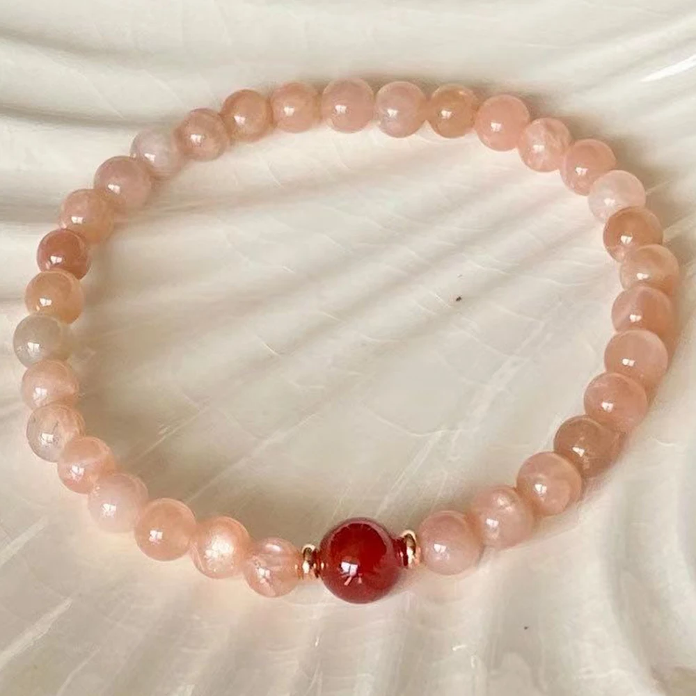 MG2251 New Design 6 MM Sunstone Carnelian Crystal Beaded Bracelet Fashion Womens Natural Gemstone Jewelry