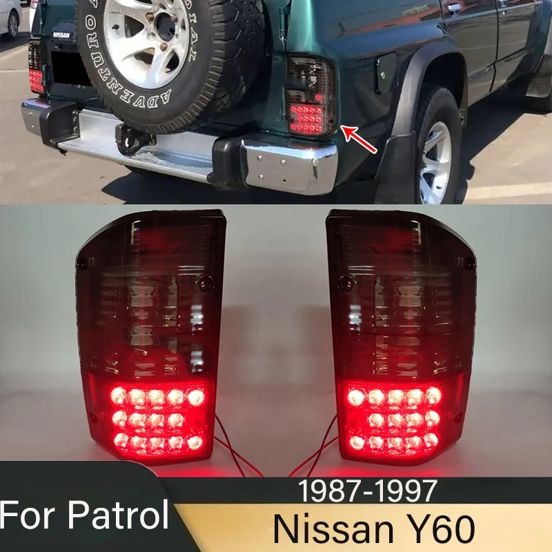 

1 комплект для Nissan Patrol Y60 1987-1997 годов, автомобильный светодиодный задний фонарь, стоп-сигнал, указатель поворота, задний фонарь в сборе, защитное устройство
