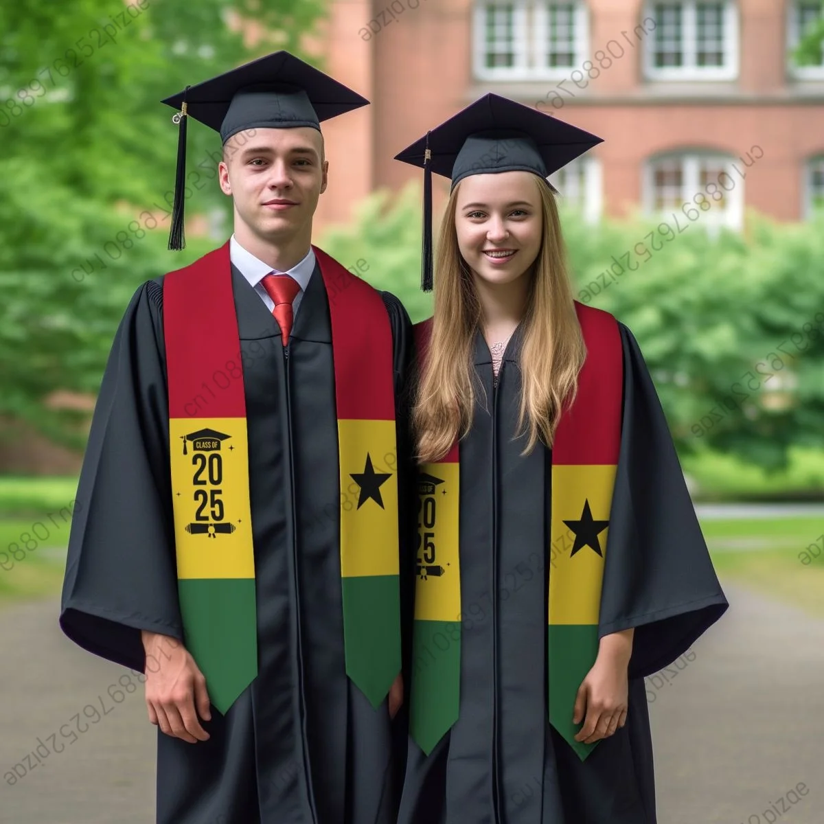 

New Ghana Flag Unisex Top Print Graduation Stole Sash Adult Plain Graduate Honor Stole Class of 2025