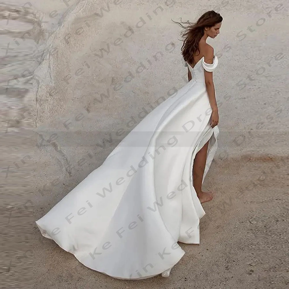 2025 simples feminino a linha vestidos de noiva sexy alta fenda princesa vestidos de casamento formal festa de praia personalizado robe de mariée