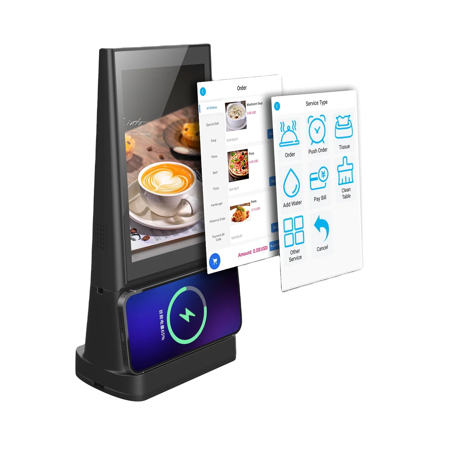 Desktop 8Inch Dual Touch Screen Restaurant Android 11 Tablet Android Tabletop Advertising Display Desktop Ordering Kiosk Signage