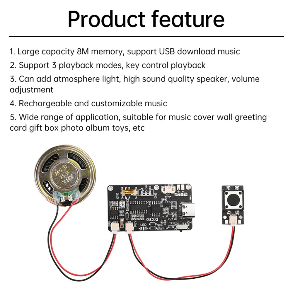 GC03 Recording Card Movement Creative Gift Box Christmas Birthday Card Music Cover Wall MP3 Download Voice Module TYPE-C