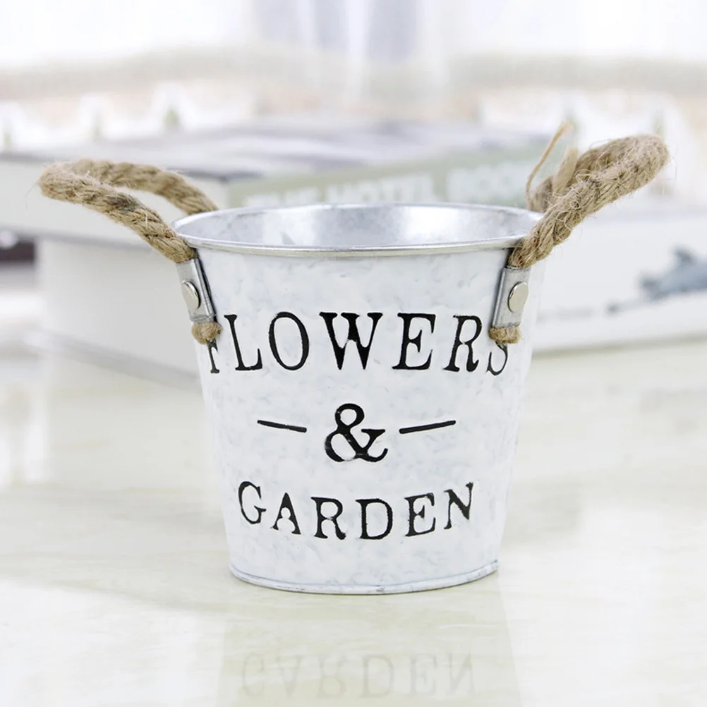 

Flower Tin Bucket Iron Flower Pot Vintage 11.5x11.5x10.5cm Home Decoration Watering Can Vase Table Ornament
